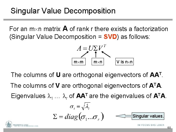 Singular Value Decomposition For an m n matrix A of rank r there exists