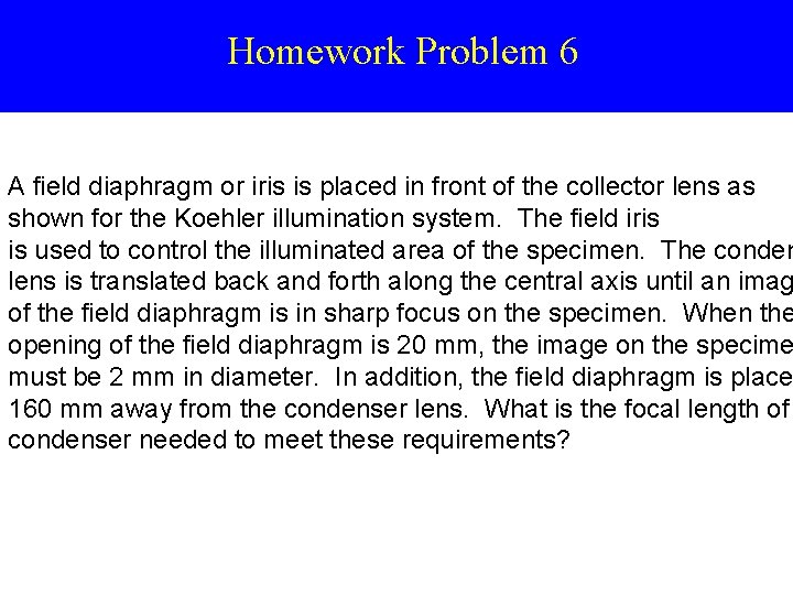 Homework Problem 6 A field diaphragm or iris is placed in front of the