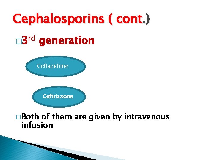 Cephalosporins ( cont. ) � 3 rd generation Ceftazidime Ceftriaxone � Both of them