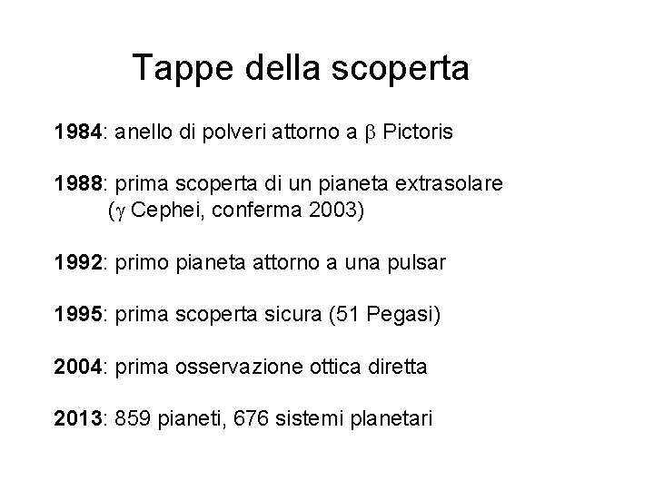 Tappe della scoperta 1984: anello di polveri attorno a Pictoris 1988: prima scoperta di