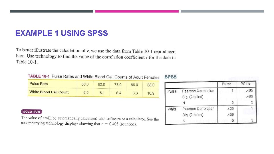 EXAMPLE 1 USING SPSS EXAMPLE 1 USING SPSS