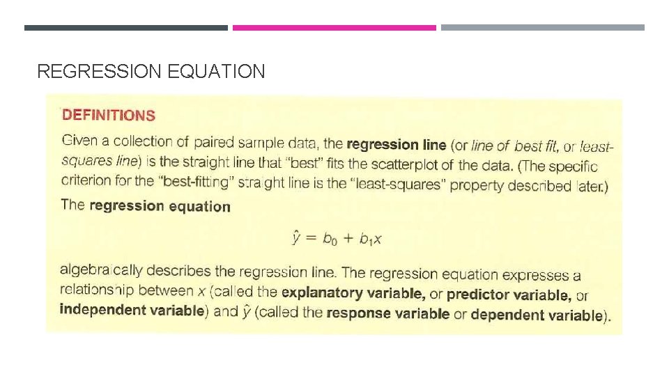 REGRESSION EQUATION REGRESSION EQUATION