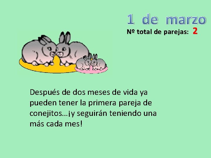 1 de marzo Nº total de parejas: Después de dos meses de vida ya