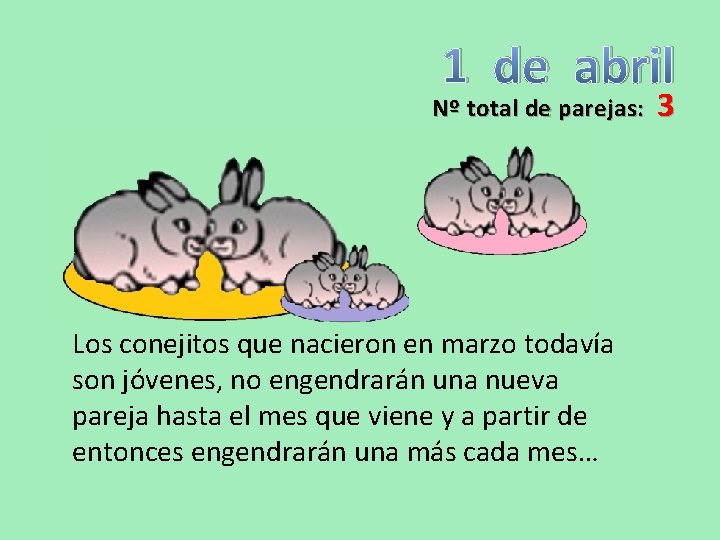 1 de abril Nº total de parejas: Los conejitos que nacieron en marzo todavía