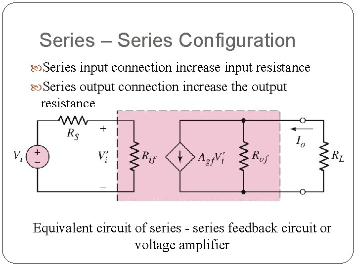 Series – Series Configuration Series input connection increase input resistance Series output connection increase Series – Series Configuration Series input connection increase input resistance Series output connection increase