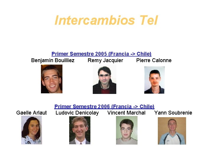 Intercambios Tel Primer Semestre 2005 (Francia -> Chile) Benjamin Bouilliez Remy Jacquier Pierre Calonne