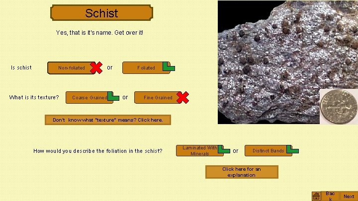 Schist Yes, that is it’s name. Get over it! Is schist Non-foliated What is