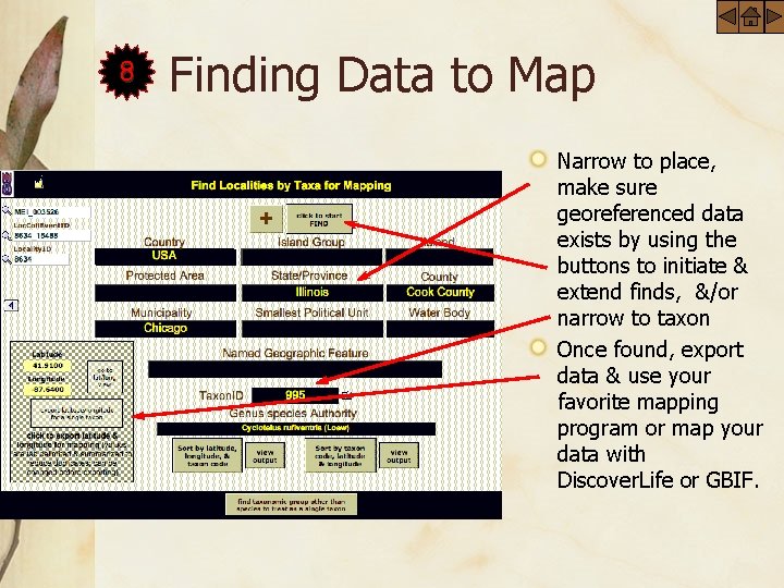 8 Finding Data to Map Narrow to place, make sure georeferenced data exists by