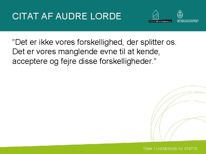 CITAT AF AUDRE LORDE ”Det er ikke vores forskellighed, der splitter os. Det er