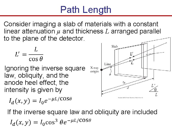 Path Length Consider imaging a slab of materials with a constant linear attenuation µ Path Length Consider imaging a slab of materials with a constant linear attenuation µ