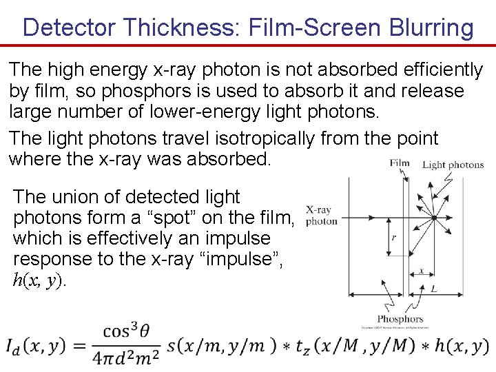 Detector Thickness: Film-Screen Blurring The high energy x-ray photon is not absorbed efficiently by Detector Thickness: Film-Screen Blurring The high energy x-ray photon is not absorbed efficiently by