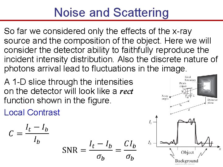 Noise and Scattering So far we considered only the effects of the x-ray source Noise and Scattering So far we considered only the effects of the x-ray source