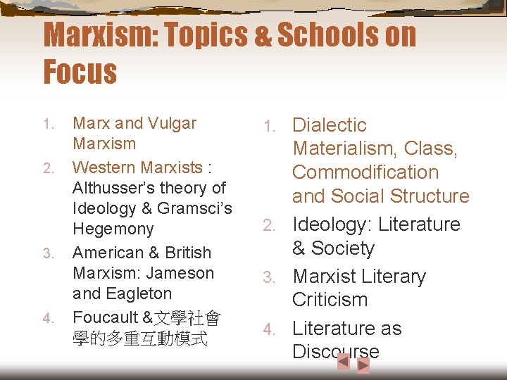 Marxism: Topics & Schools on Focus 1. 2. 3. 4. Marx and Vulgar Marxism