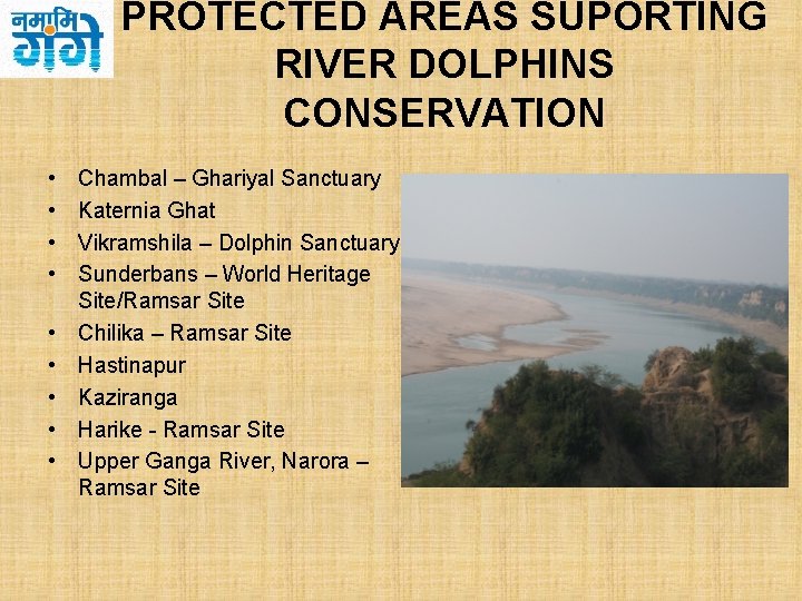 PROTECTED AREAS SUPORTING RIVER DOLPHINS CONSERVATION • • • Chambal – Ghariyal Sanctuary Katernia