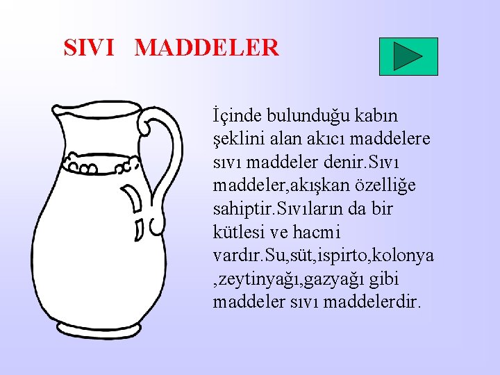 SIVI MADDELER İçinde bulunduğu kabın şeklini alan akıcı maddelere sıvı maddeler denir. Sıvı maddeler,