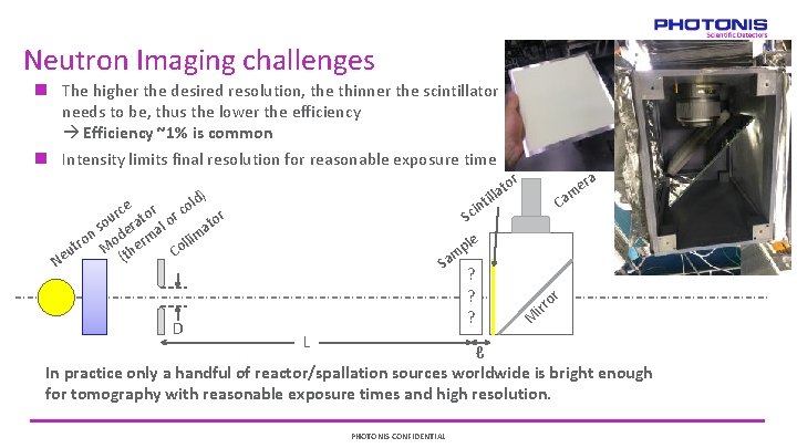 Neutron Imaging challenges The higher the desired resolution, the thinner the scintillator needs to