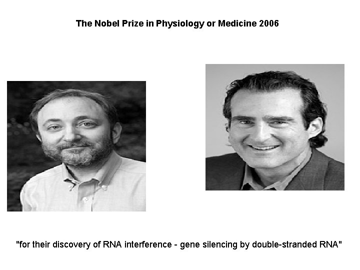 The Nobel Prize in Physiology or Medicine 2006 "for their discovery of RNA interference