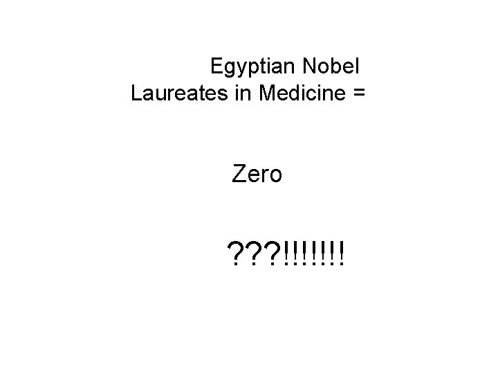 Egyptian Nobel Laureates in Medicine = Zero ? ? ? !!!!!!! 