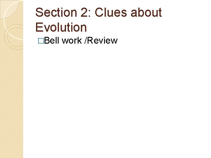 Section 2: Clues about Evolution �Bell work /Review 