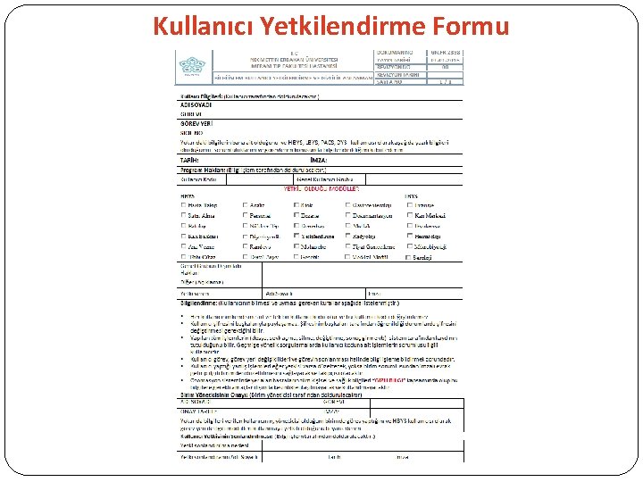 Kullanıcı Yetkilendirme Formu 