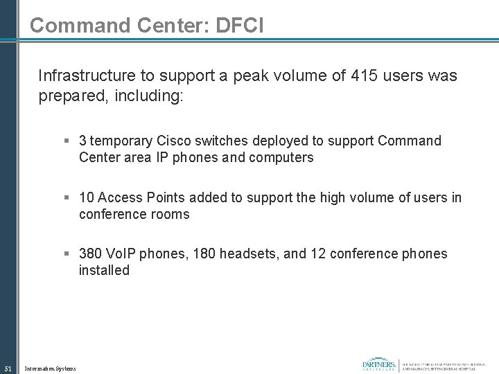 Command Center: DFCI Infrastructure to support a peak volume of 415 users was prepared,