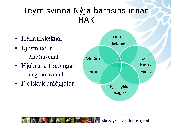 Teymisvinna Nýja barnsins innan HAK Heimilis- • Heimilislæknar • Ljósmæður – Mæðravernd • Hjúkrunarfræðingar