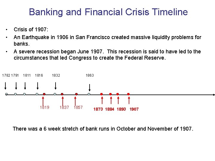 Banking and Financial Crisis Timeline • • • Crisis of 1907: An Earthquake in