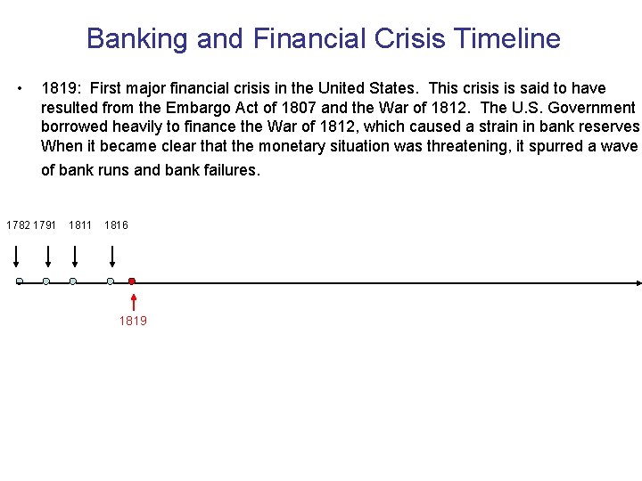 Banking and Financial Crisis Timeline • 1819: First major financial crisis in the United