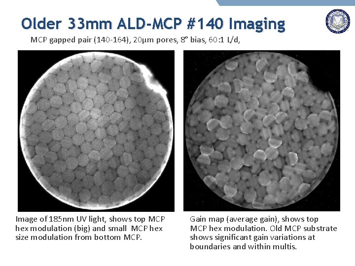 Older 33 mm ALD-MCP #140 Imaging MCP gapped pair (140 -164), 20µm pores, 8°