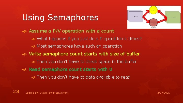 Using Semaphores Assume a P/V operation with a count What happens if you just