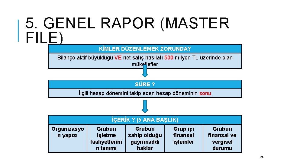 5. GENEL RAPOR (MASTER FILE) KİMLER DÜZENLEMEK ZORUNDA? Bilanço aktif büyüklüğü VE net satış