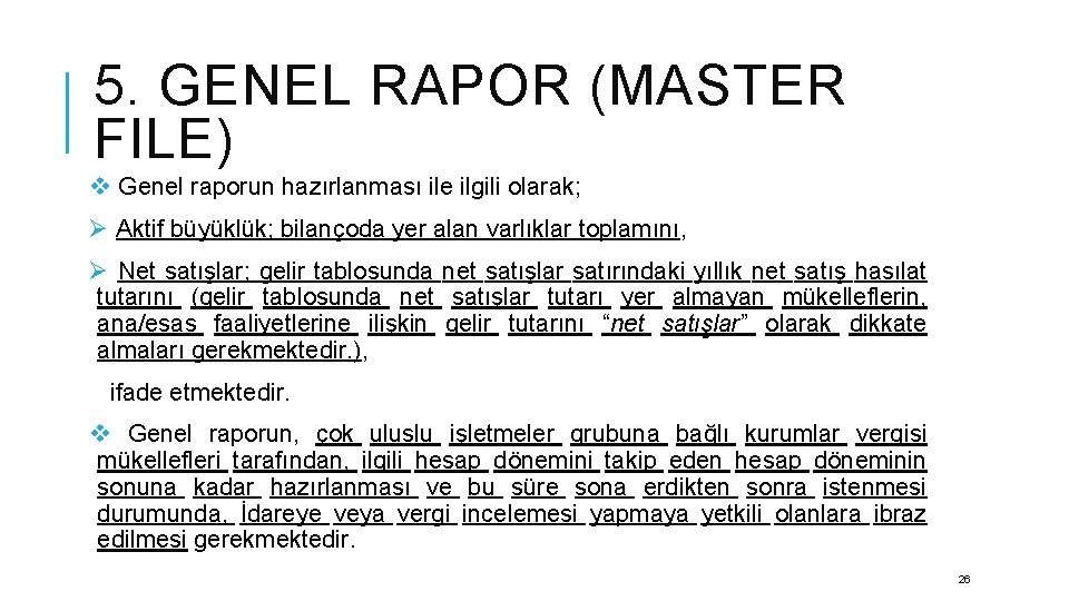5. GENEL RAPOR (MASTER FILE) v Genel raporun hazırlanması ile ilgili olarak; Ø Aktif