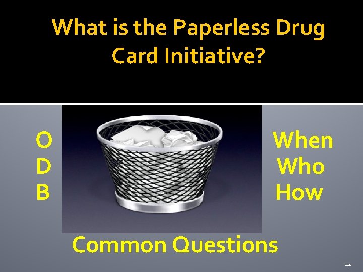 What is the Paperless Drug Card Initiative? O D B When Who How Common