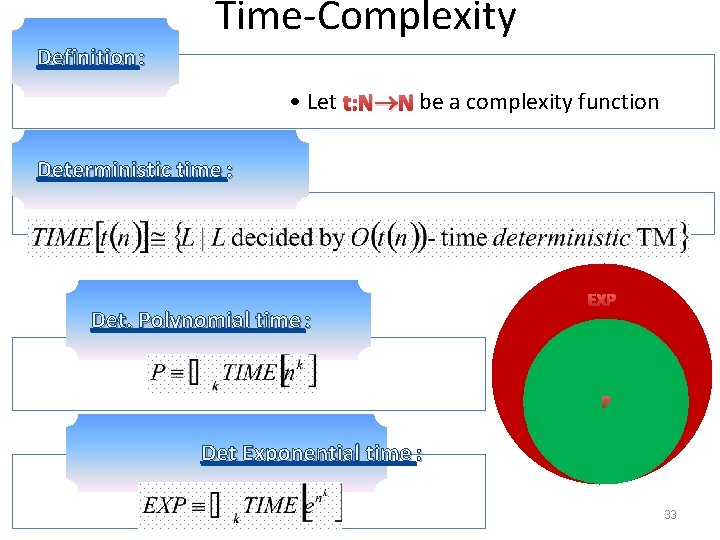 Time-Complexity Definition : • Let t: N N be a complexity function Deterministic time