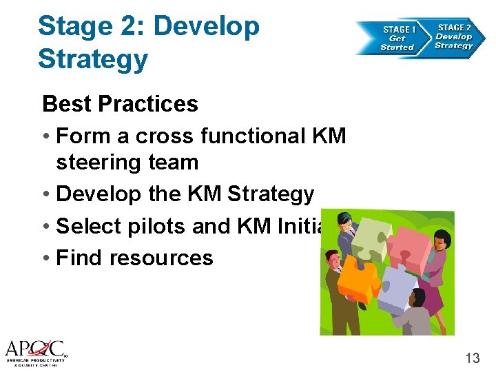 Stage 2: Develop Strategy knowledge management Best Practices • Form a cross functional KM