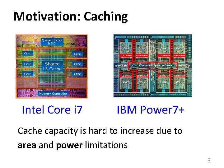 Motivation: Caching Intel Core i 7 IBM Power 7+ Cache capacity is hard to