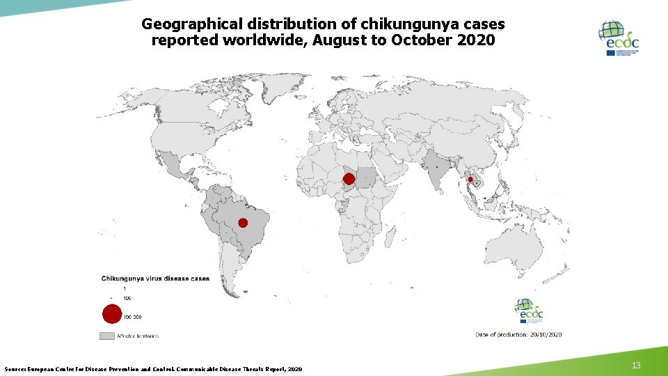 Geographical distribution of chikungunya cases reported worldwide, August to October 2020 Source: European Centre
