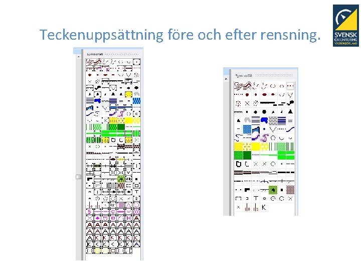 Teckenuppsättning före och efter rensning. 