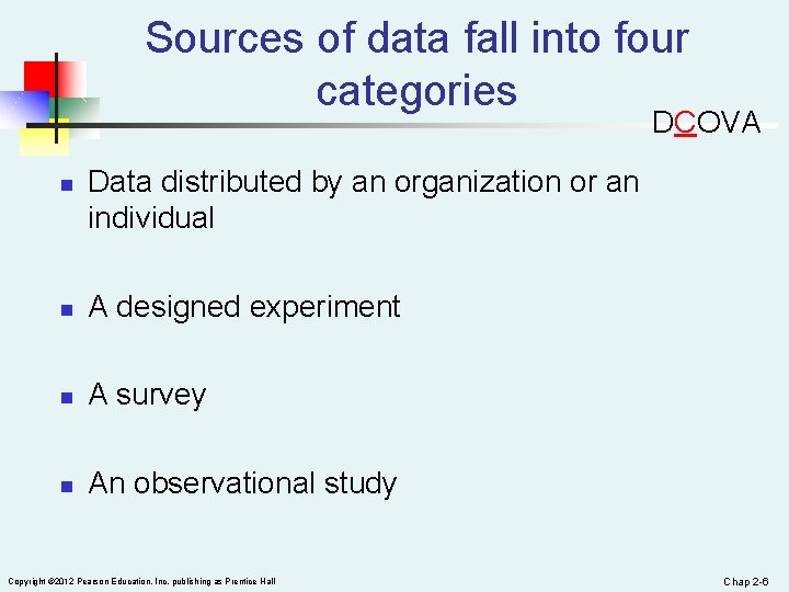 Sources of data fall into four categories DCOVA n Data distributed by an organization