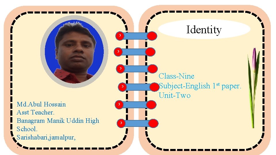 Identity c c c Md. Abul Hossain Asst Teacher. Banagram Manik Uddin High School.