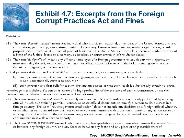 Exhibit 4. 7: Excerpts from the Foreign Corrupt Practices Act and Fines Copyright© 2007