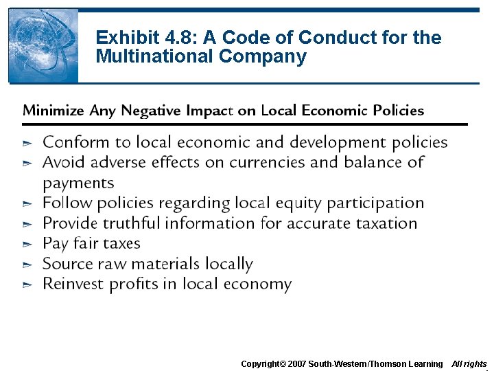 Exhibit 4. 8: A Code of Conduct for the Multinational Company Copyright© 2007 South-Western/Thomson