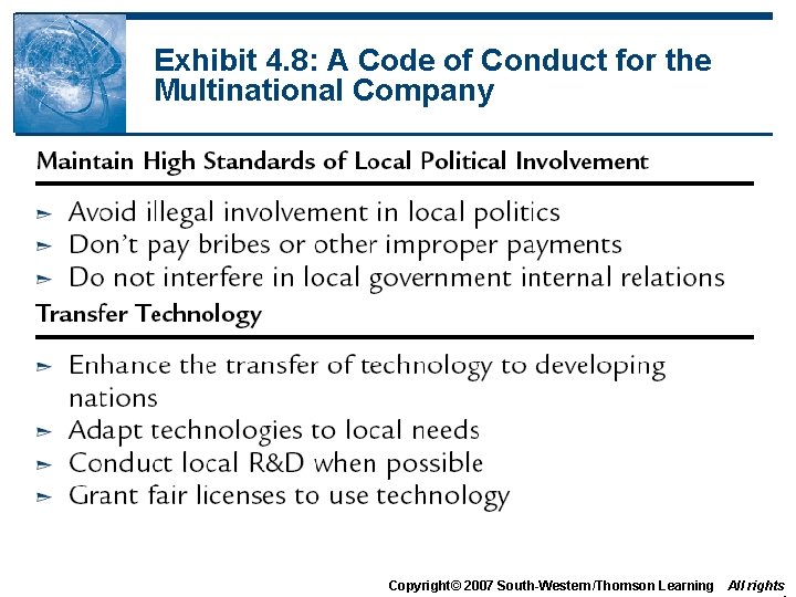 Exhibit 4. 8: A Code of Conduct for the Multinational Company Copyright© 2007 South-Western/Thomson