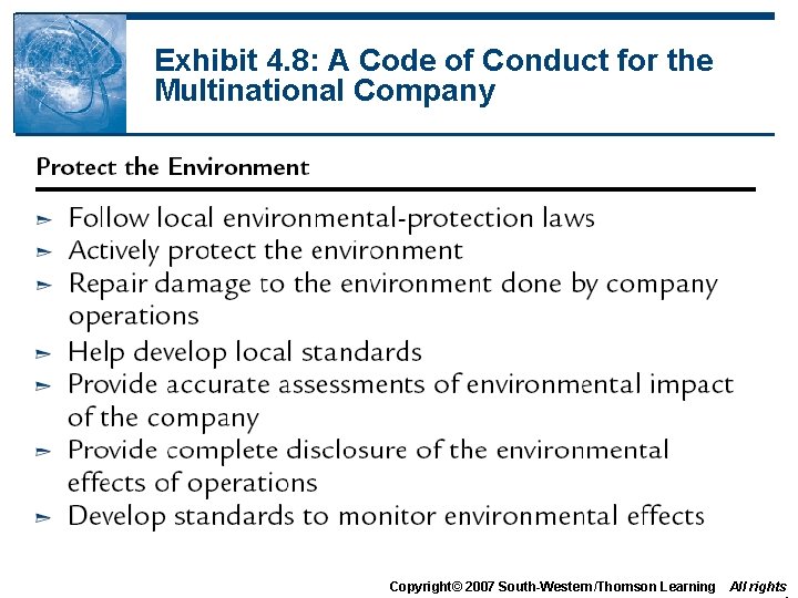 Exhibit 4. 8: A Code of Conduct for the Multinational Company Copyright© 2007 South-Western/Thomson