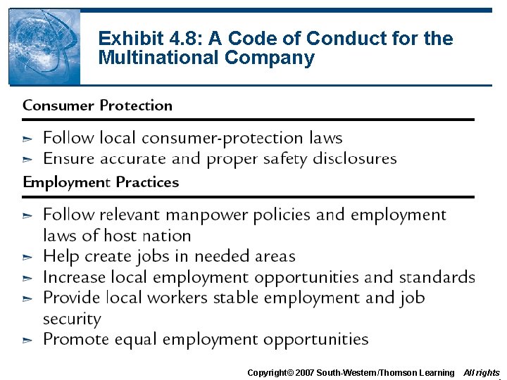 Exhibit 4. 8: A Code of Conduct for the Multinational Company Copyright© 2007 South-Western/Thomson