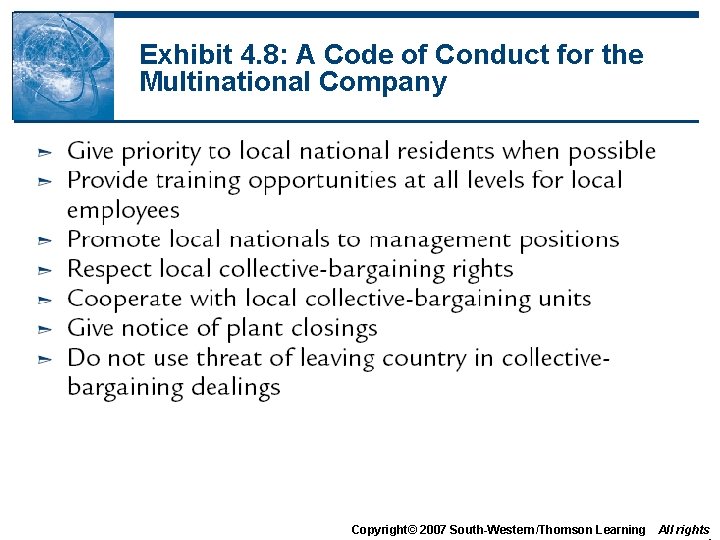 Exhibit 4. 8: A Code of Conduct for the Multinational Company Copyright© 2007 South-Western/Thomson