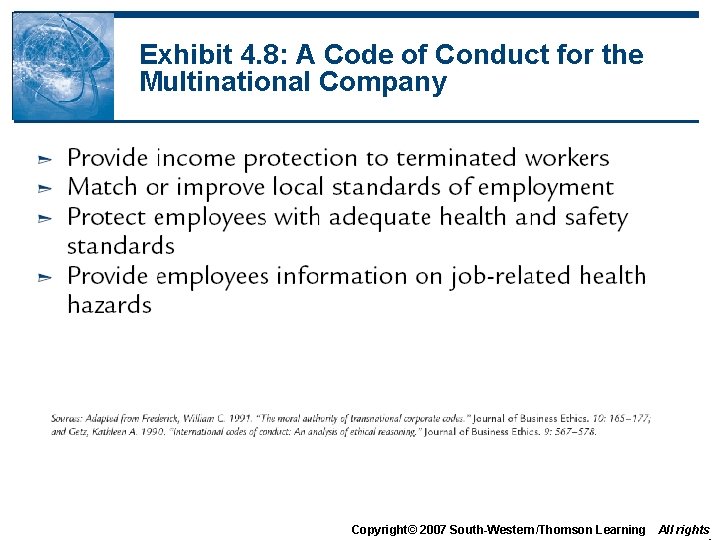 Exhibit 4. 8: A Code of Conduct for the Multinational Company Copyright© 2007 South-Western/Thomson