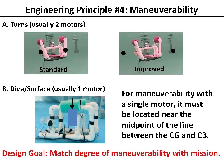 Engineering Principle #4: Maneuverability A. Turns (usually 2 motors) Improved Standard B. Dive/Surface (usually