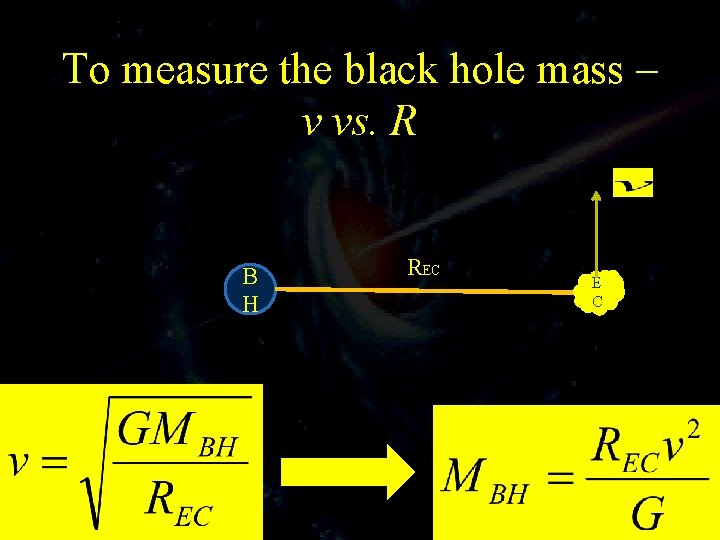 To measure the black hole mass – v vs. R B H REC E