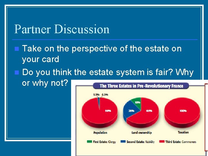 Partner Discussion Take on the perspective of the estate on your card n Do
